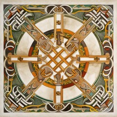 Canvas Print -  An intricate, Celtic - style knotwork design with interwoven lines and rich, earthy colors on a white background, reflecting its ancient artistry and symbolism. generative ai