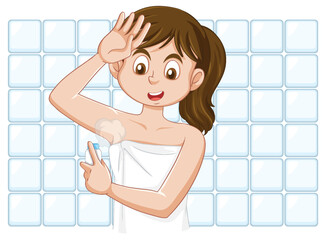 Poster - Puberty girl using deodorant spray vector