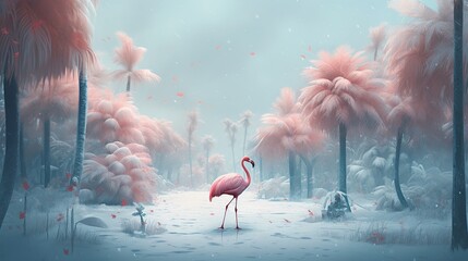 Wall Mural - Flamingo whimsical design. Tropical background. Funny flamingo illustration.