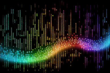 Binary computer matrix code data stream abstract background showing a coding transmission over the global internet network for cloud storage encryption, Generative AI stock illustration image