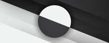 3D Black White Geometric Abstract Background Overlap Layer On Bright Space With Circle Effects Decoration. Graphic Design Element Cutout Style Concept For Banner, Flyer, Card, Or Brochure Cover