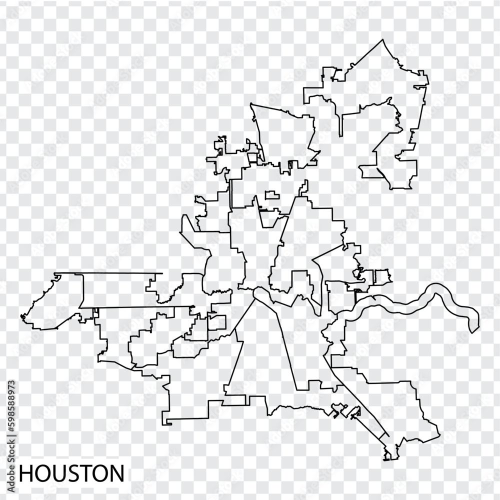 High Quality map of Houston is a city  United States, with borders of the regions. Map Houston  of  Texas  your web site design, app, UI. EPS10.