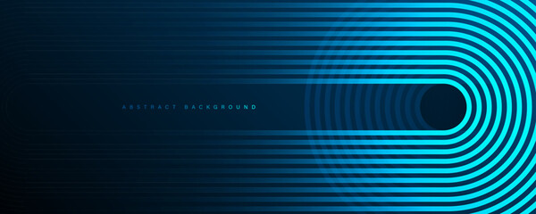Wall Mural - Abstract glowing blue rounded rectangle lines on dark blue background. Modern shiny geometric stripes lines. Futuristic technology concept. Vector illustration