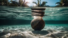 A Coconut Floating In Crystal-clear Water, With Sunlight Shining Through. Generative AI