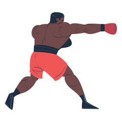 Sticker - Muscular man in shorts and red boxing gloves throwing punches cartoon vector illustration