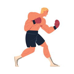 Wall Mural - Strong muscular man in shorts and boxing gloves working out on isolated on white background vector