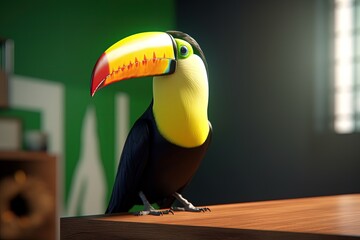 Beautiful toucan illustration, animal life concept, forest in background, bokeh background. Generative AI
