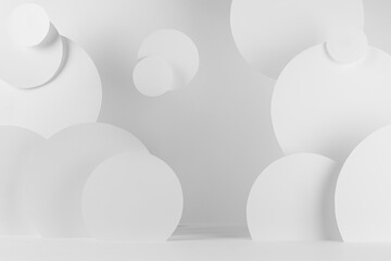 Poster - white soft light abstract stage mockup in with soar circles as decoration in futuristic simple style