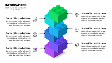 Infographic template. 6 building blocks with icons and text