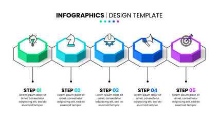 Infographic template. 5 isometric octagons with icons