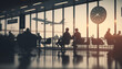 © Hunterframe - Airport lounge with passengers waiting, generative ai