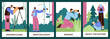 Ornithology and bird watching activity posters flat vector illustration.