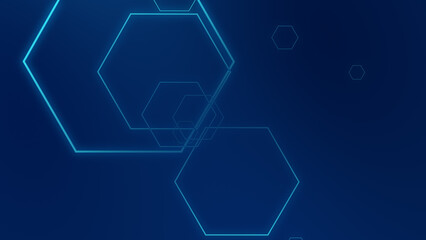 Poster - Abstract hexagon geometric blue neon lights technology dark background.