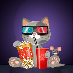 Poster - illustration of cat at the cinema