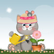 funny illustration of gardener cat