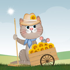 Poster - funny illustration of farmer cat