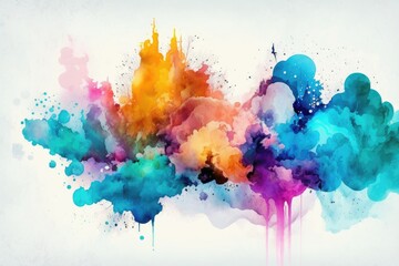 Poster - Colorful watercolor paint splashes on white background. Digital art painting