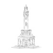 Historical clock tower located in Izmir, Turkey. Vector sketch illustration.