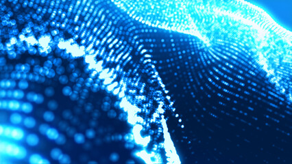 Poster - Abstract dot white blue wave gradient texture technology background.