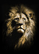 The head of a lion on a dark background. Digital art. Generative AI.