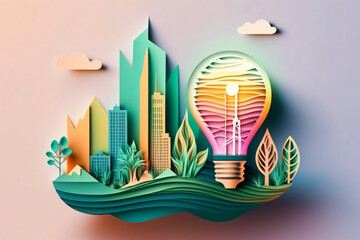 Wall Mural - renewable energy and green eco city concept, generative ai