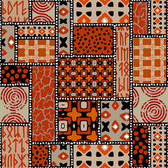 Poster - Vector red ethnic tribal pattern. Seamless art image.