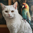Portrait of Cat and his parrot