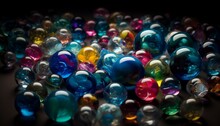 Colorful Bright Glass Beads Balls On Dark Background
