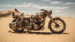 © piai - Highly customized rusty motorcycle in the desert. Generative AI