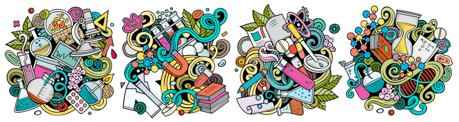 Wall Mural - science cartoon vector doodle designs set.