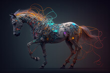 Image Of A Horse With Technology Concept. Wildlife Animals. Illustration, Generative AI.