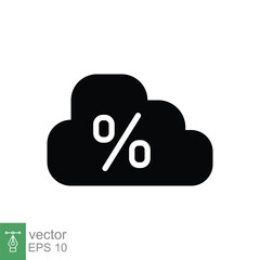 Poster - Percent and cloud icon. Simple flat style. Cloud computing concept. Black silhouette symbol. Vector symbol illustration isolated on white background. EPS 10.