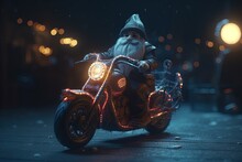 Gnome Biker On A Motorcycle Illustration Generative Ai