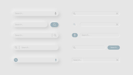 Fototapete - 10 Search Neumorphism Bars. Search Bars with microphone buttons and editable text.
