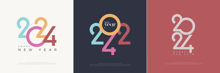 Happy new year 2024 logo design vector. With set of colorful numbers. Premium design for calendar, banner and template or poster design.