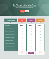 Wall Mural - business subscription pricing comparison table ui design