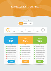 Wall Mural - modern pricing list and subscription plans web template design with custom billing cycle option