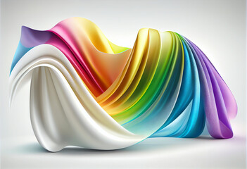 Beautiful abstract smooth elegant transparent fabric on white background 3d rainbow colors. Generative AI technology.
