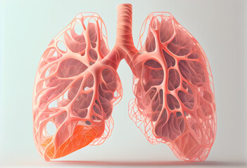 Leinwandbilder - Beautiful abstract lungs made from smooth elegant transparent fabric on white background 3d pink and peach colors. Generative AI technology.
