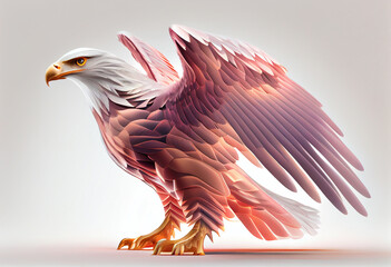 Beautiful abstract Bald Eagle from smooth elegant transparent fabric on white background 3d pink and peach colors. Generative AI technology.
