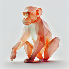 Leinwandbilder - An abstract Monkey made from smooth elegant transparent fabric on white background 3d pink and peach colors. Generative AI technology.
