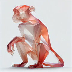 Leinwandbilder - An abstract Monkey made from smooth elegant transparent fabric on white background 3d pink and peach colors. Generative AI technology.
