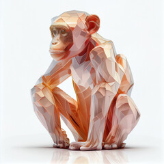 Leinwandbilder - An abstract Monkey made from smooth elegant transparent fabric on white background 3d pink and peach colors. Generative AI technology.
