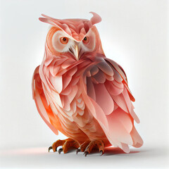 Poster - An abstract Owl made from smooth elegant transparent fabric on white background 3d pink and peach colors. Generative AI technology.
