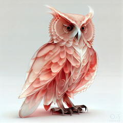 Leinwandbilder - An abstract Owl made from smooth elegant transparent fabric on white background 3d pink and peach colors. Generative AI technology.

