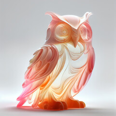 Leinwandbilder - An abstract Owl made from smooth elegant transparent fabric on white background 3d pink and peach colors. Generative AI technology.
