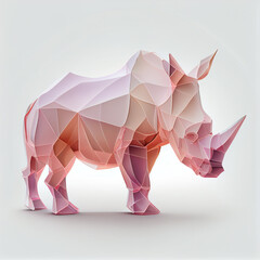 Poster - An abstract Rhino made from smooth elegant transparent fabric on white background 3d pink and peach colors. Generative AI technology.
