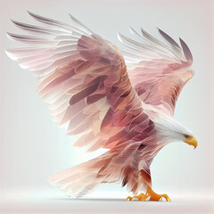 Aufkleber - An abstract eagle made from smooth elegant transparent fabric on white background 3d pink and peach colors. Generative AI technology.
