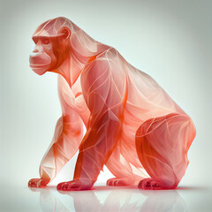 Poster - An abstract Chimpanzee made from smooth elegant transparent fabric on white background 3d pink and peach colors. Generative AI technology.
