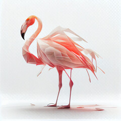 Aufkleber - An abstract Flamingo made from smooth elegant transparent fabric on white background 3d pink and peach colors. Generative AI technology.
